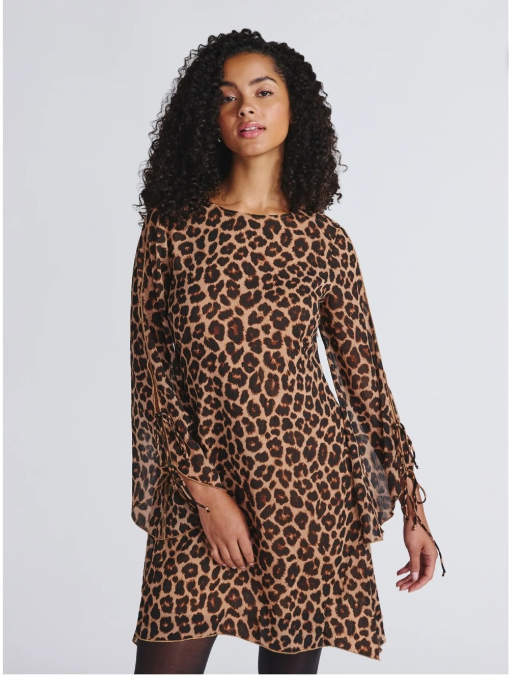 Time and Tru Leopard Print Long-Sleeve Shift Dress - Brown/Black